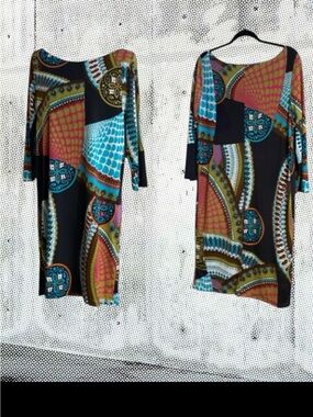 Midi Dress with Multicolor Abstract Print